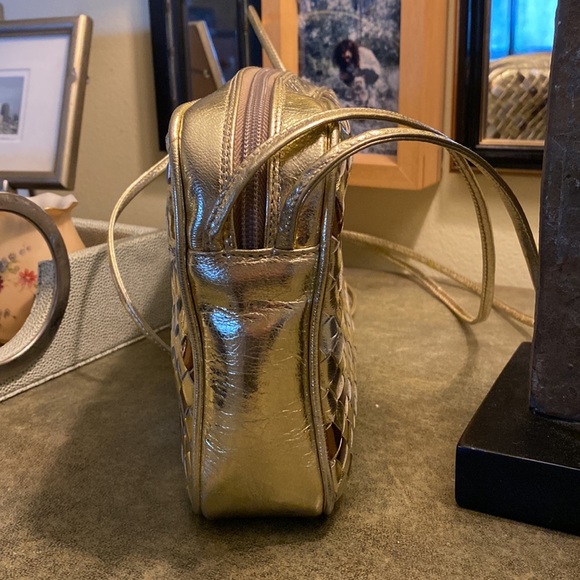 Two Tone Gold & Copper Leather Bag with Adjustable Shoulder Strap - Picture 11 of 11